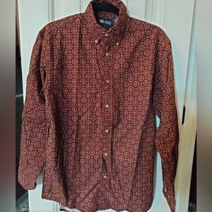 Faded Glory Men's Brick Red Tan Patterned Long Sleeved Collared Dress Shirt